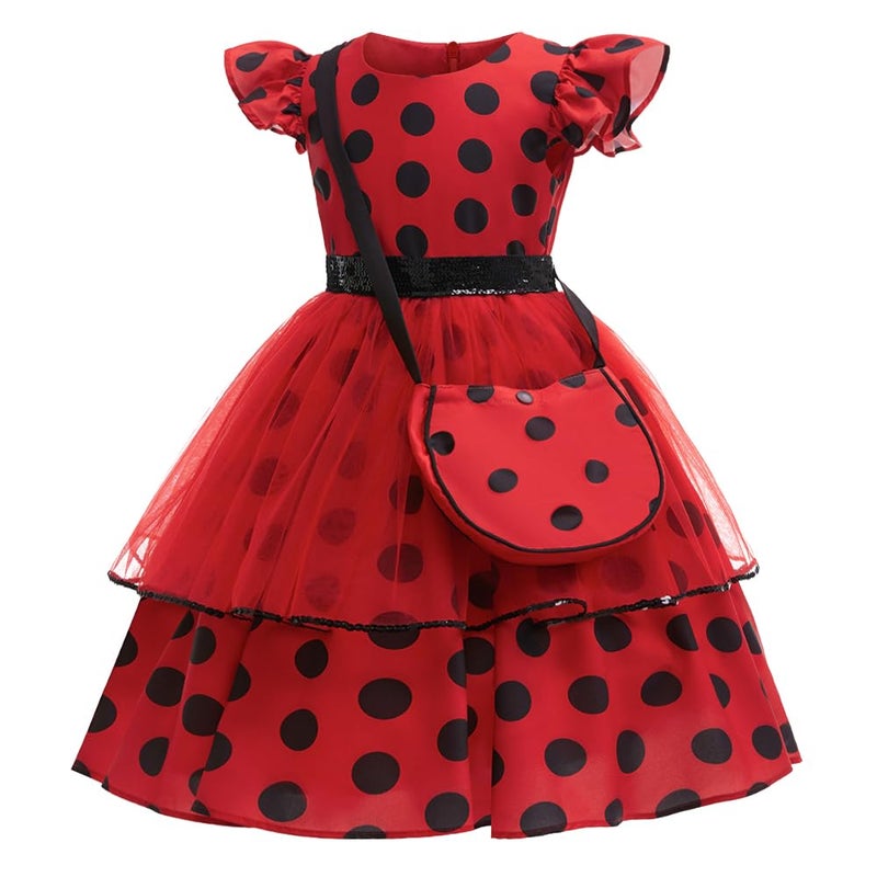 LZH Ladybug Costume Dress For Girls Kids Cosplay Lady Bug Halloween Birthday Dress Up With Bag Gloves Mask Earrings - Image 3